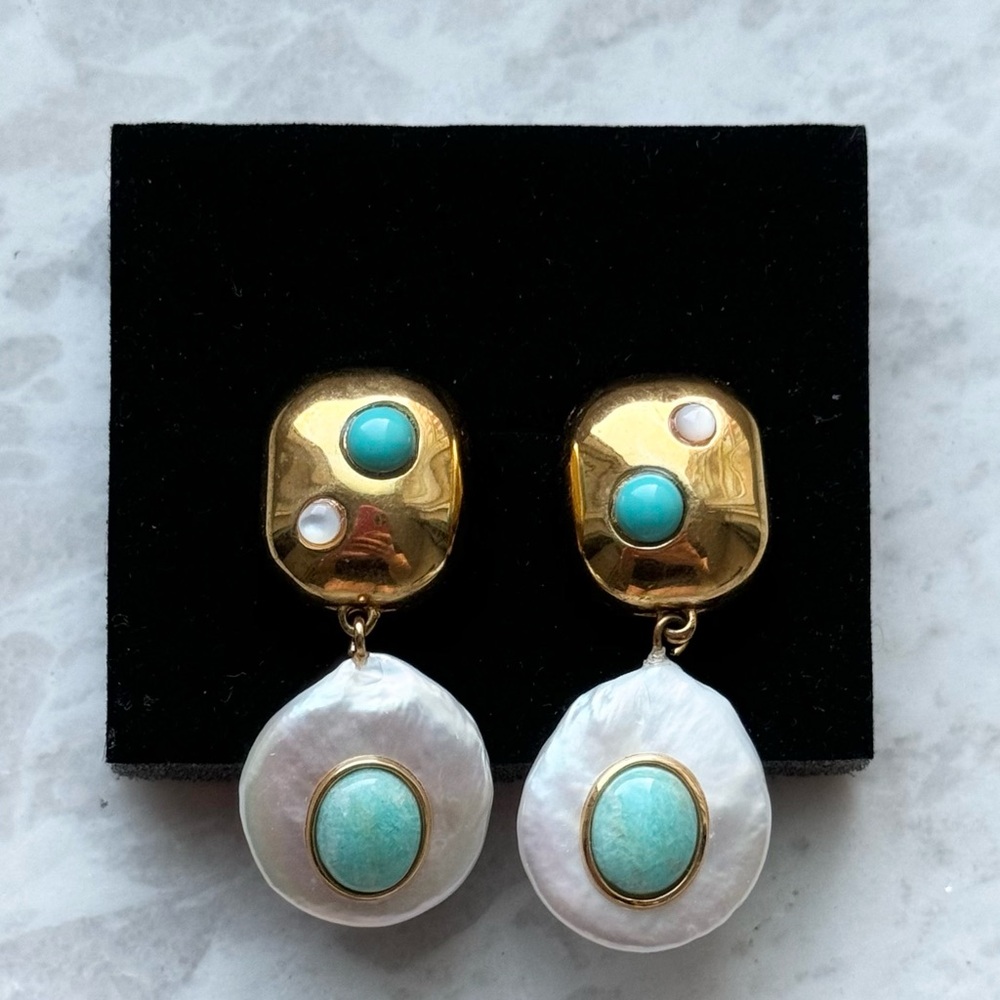 Lizzie Fortunato One Of A Kind Freshwater Pearl & Turquoise Earrings